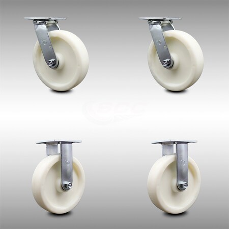 Service Caster 8 Inch Stainless Steel Nylon Caster Set with Ball Bearings 2 Swivel 2 Rigid SCC SCC-SS30S820-NYB-2-R-2